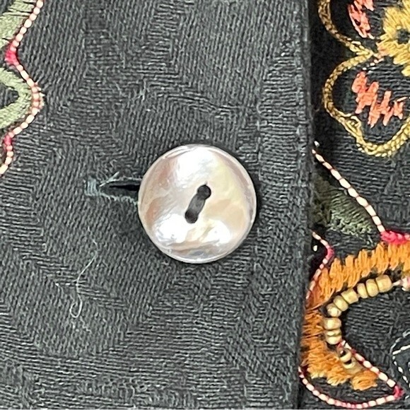 Laura Ashley Black Button Down Shirt/Shacket Embroidered/Stones/Sequin - Picture 4 of 12